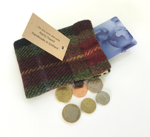 Burgundy Check Wee Poke - Cards and Coins Holder