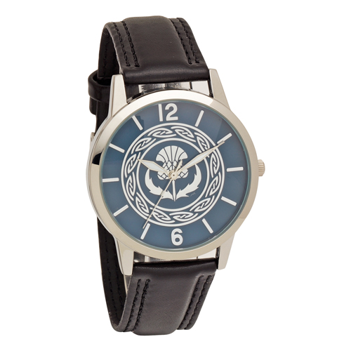 Thistle Embossed Dial Wrist Watch with Black Strap - Low Nickel