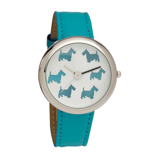 Ladies Scottie Dog Dial Wrist Watch with Aqua PU Strap - Click Image to Close