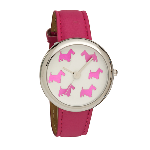 Ladies Scottie Dog Dial Wrist Watch with Pink PU Strap - Click Image to Close