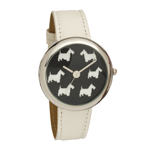 Ladies Scottie Dog Dial Wrist Watch with White PU Strap