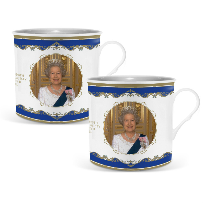 Queen Elizabeth II 90th Birthday Bone China Palace Mug Set of 2